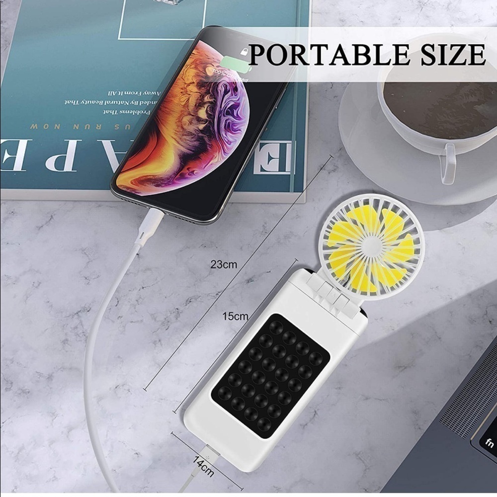 2-in-1 Portable Fan + Power Bank, 10000mAh Battery